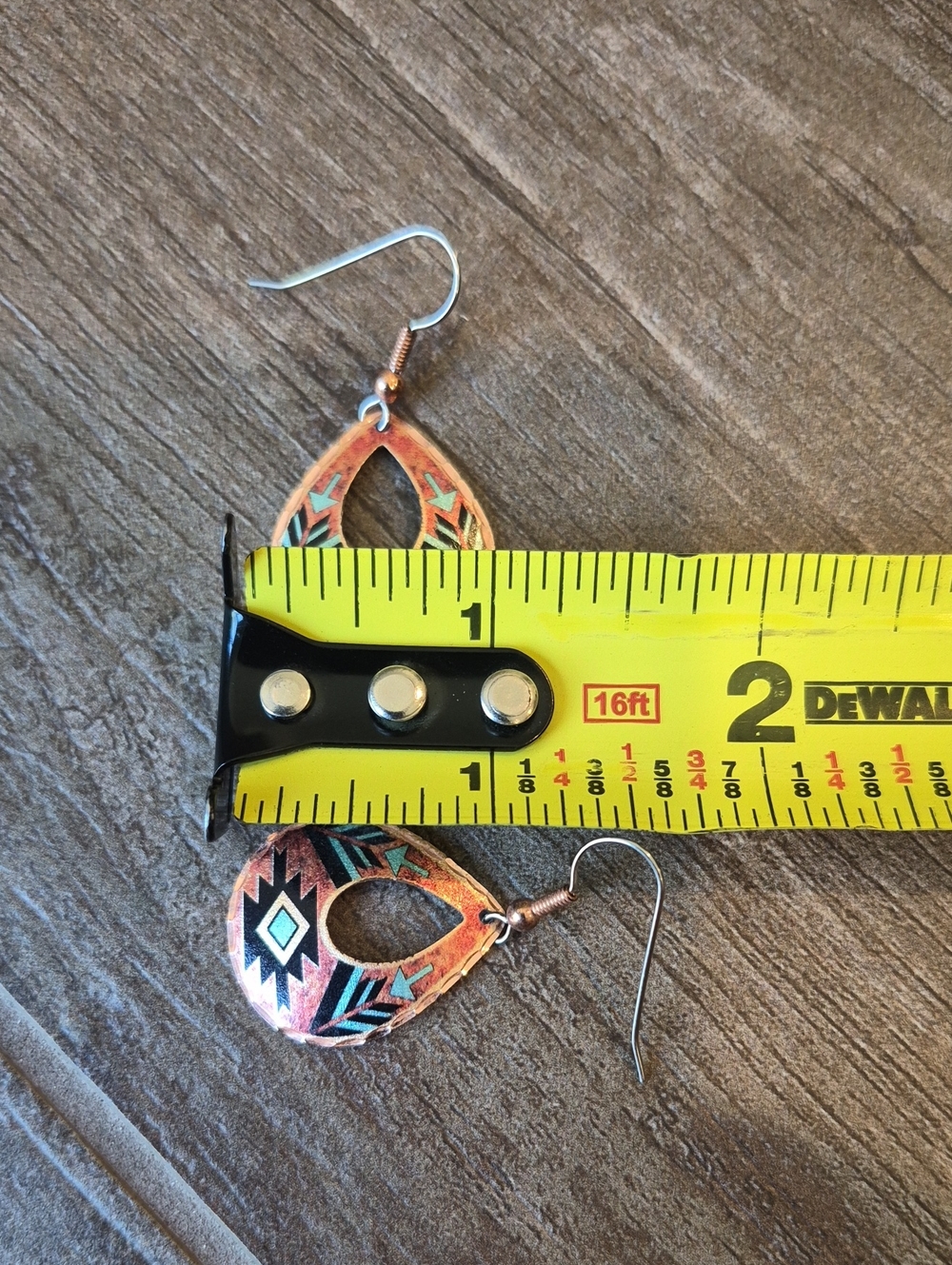 Southwestern Aztec Print Copper & Silver Tone Tear Drop Dangle Earrings - Picture 7 of 7